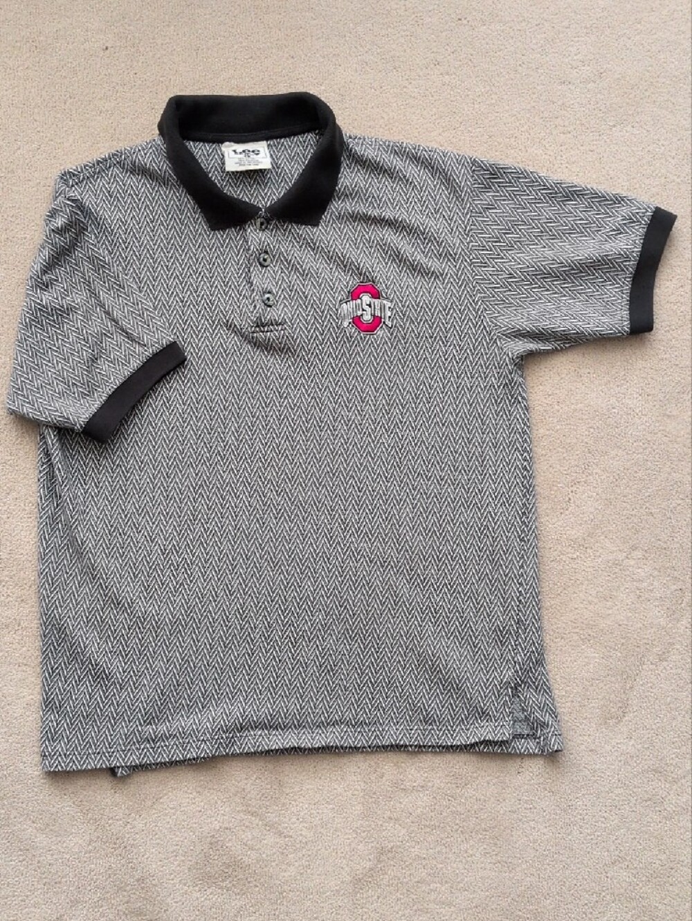 Lee Sport Gray Chevron Polo with Black Collar and Ohio State Embroidered Logo